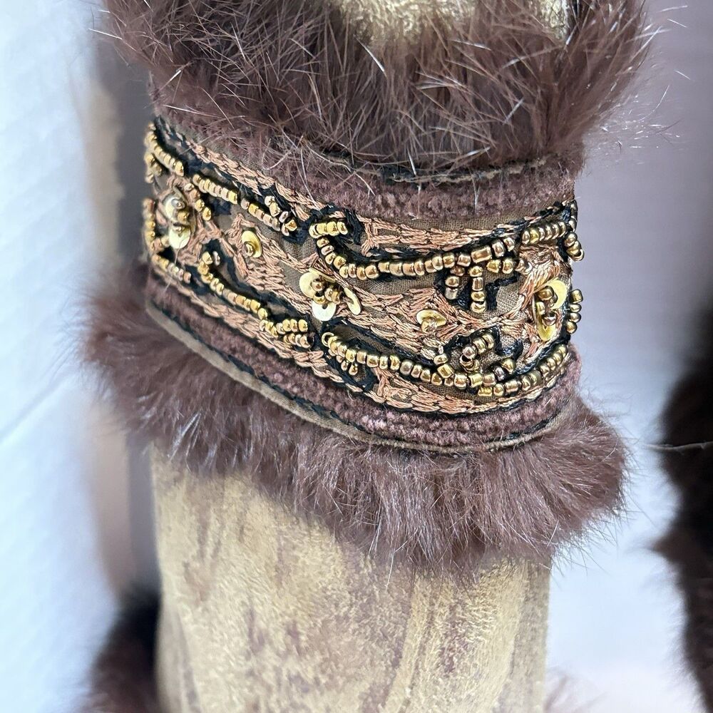 VTG Cache Penny Lane Suede Faux Fur Trim Boho Afghan Toggle Jacket Women’s 6 - Picture 5 of 15